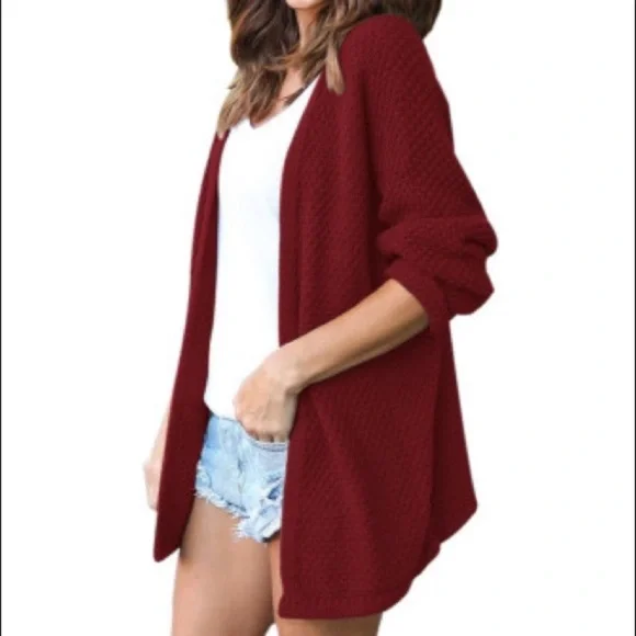 New Medium Red Wine Waffle Cardigan - Picture 3 of 3